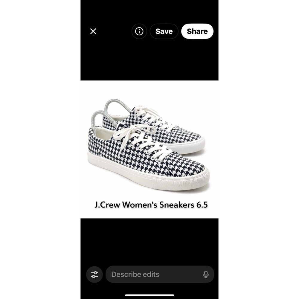 J. Crew Women's Sneakers 6.5 Black White Houndstooth Lace-Up Casual Shoes